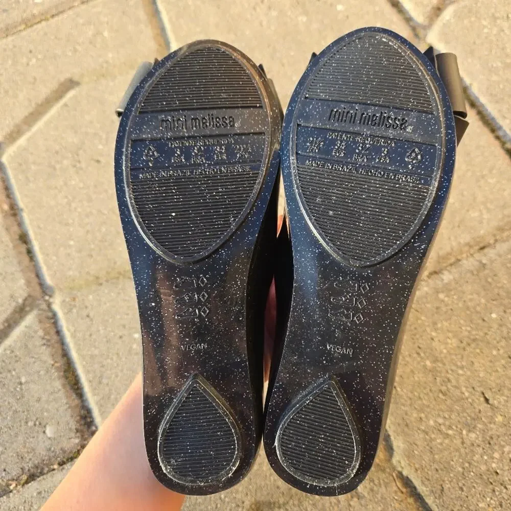 Mini Melissa Girl Sz 3 Ultragirl Sash Bow  Flats Sandals Shoes Black